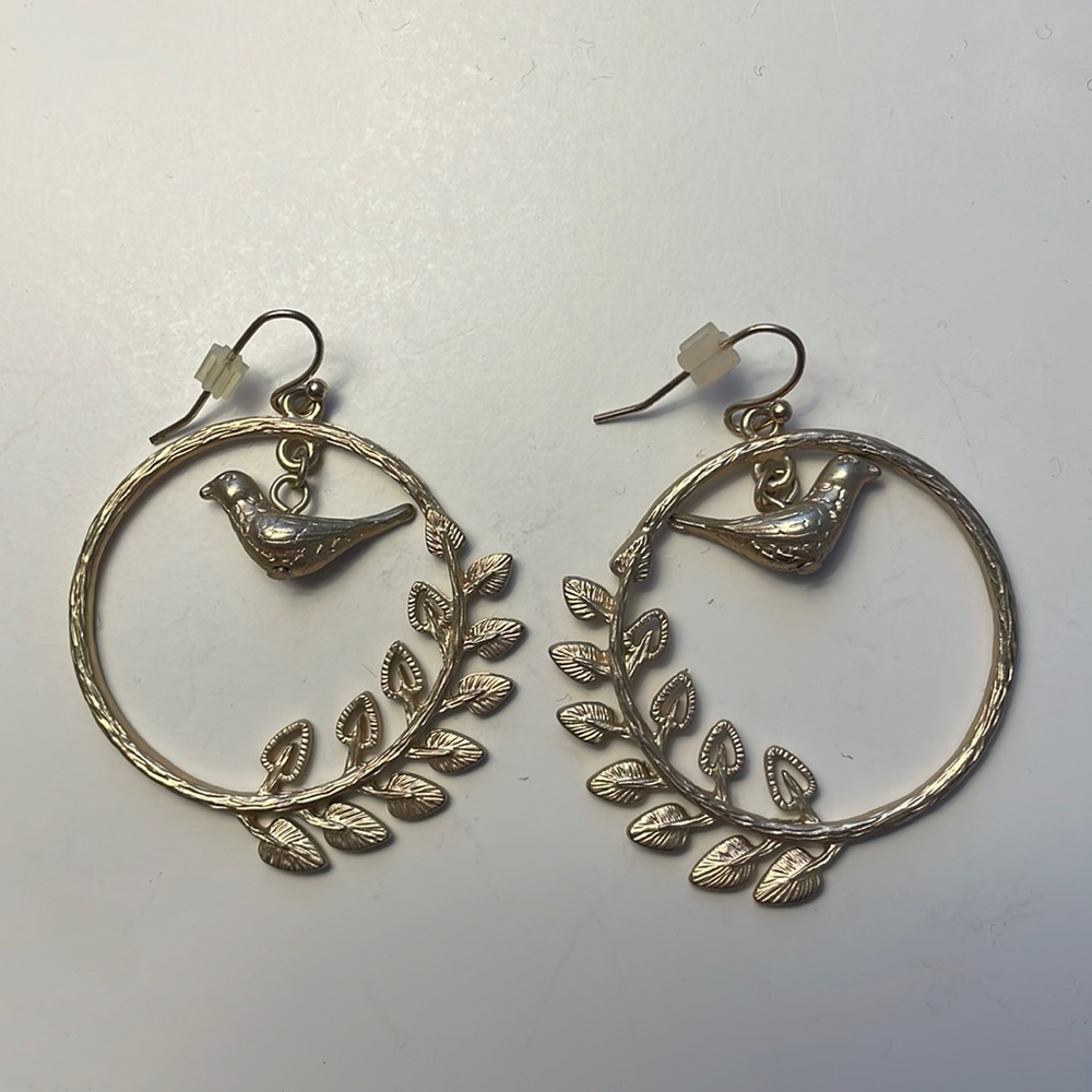 EUC Leaf & Bird Gold Plated Hoops